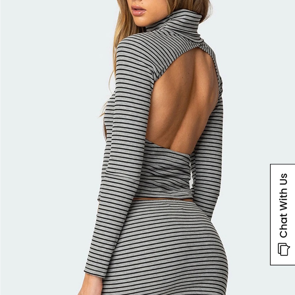 Edikted Black and Gray Striped Backless Dress